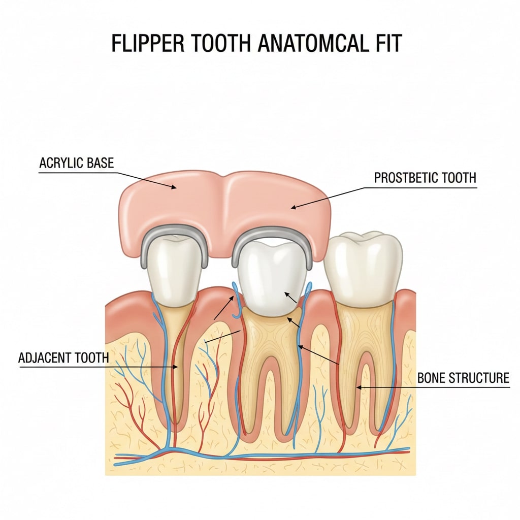 Illustration showing how flipper teeth sit on the gums